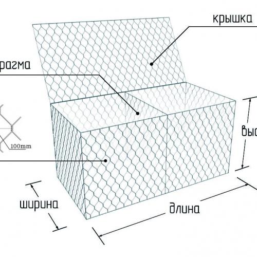 Габион вязаный коробчатый с покрытием цинк  ГСИ-К-1.0х1.0х0.5-С80-2.7-Ц